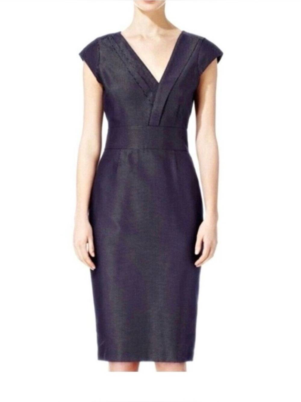 Reiss Sheath Midi Dress Womens Size 4 Karen Navy Blue Silver Micro Dots‎ Shimmer